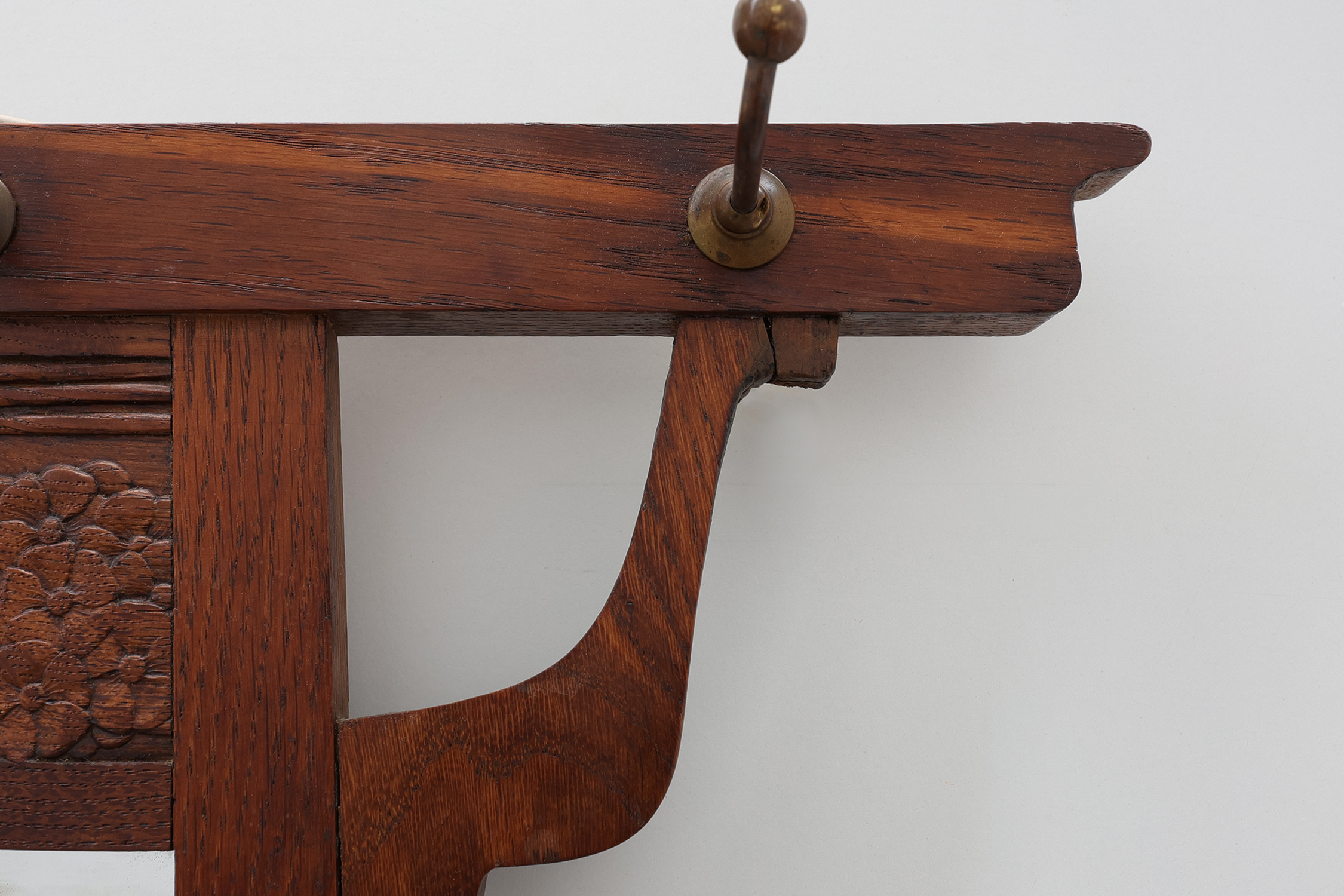 Art Nouveau Oak Coat Rack with Mirror and Floral Carvings, Belgium, circa 1910thumbnail